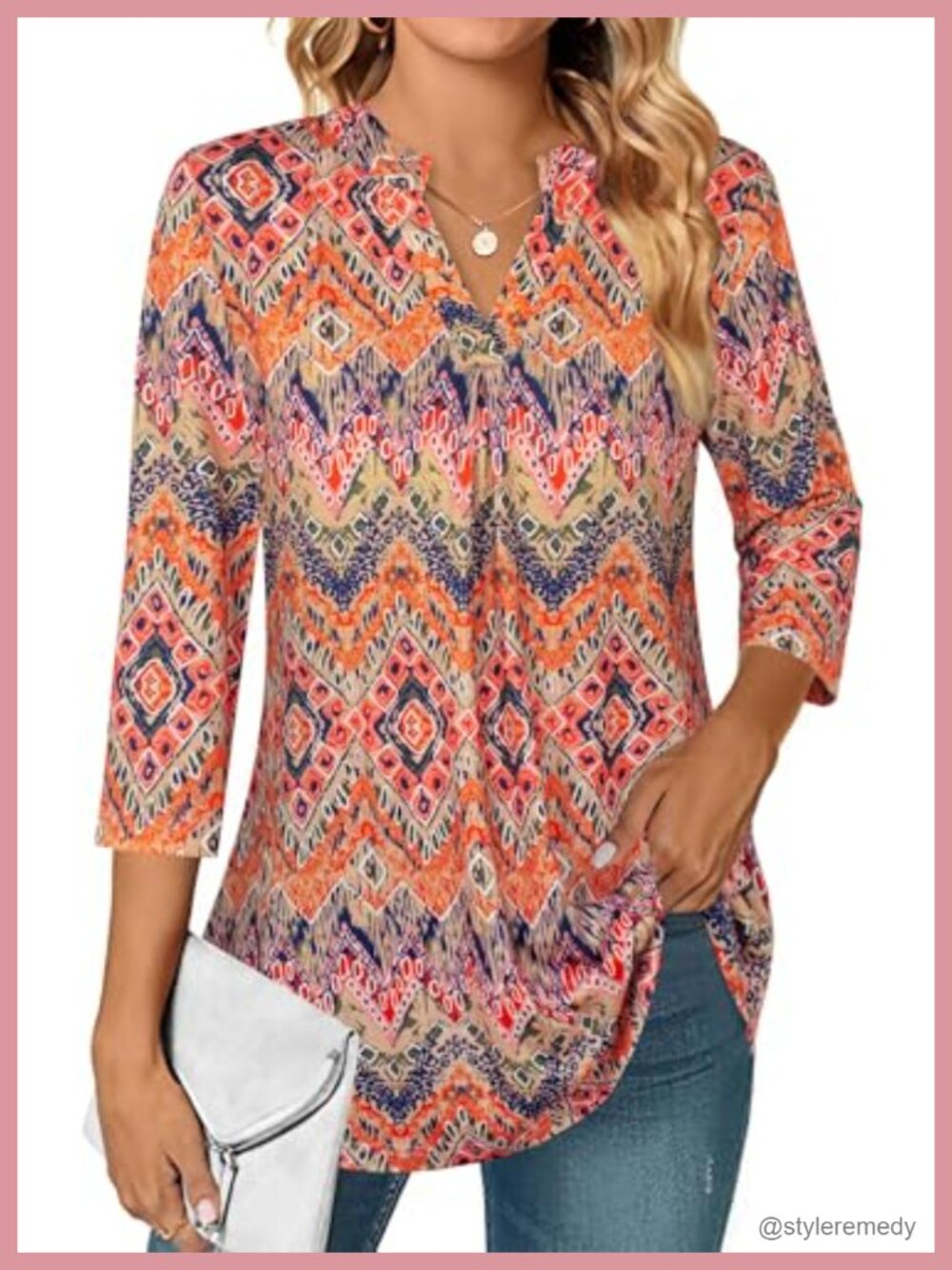Womens 3/4 Sleeve V Neck Pleated Blouse Tunic Business Casual Work Top
